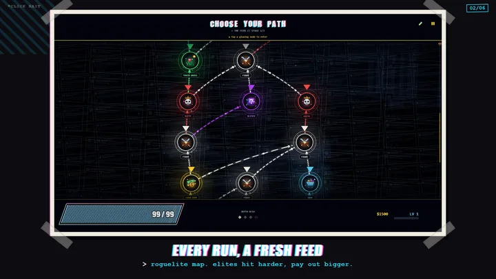 A branching run map in CLICK BAIT